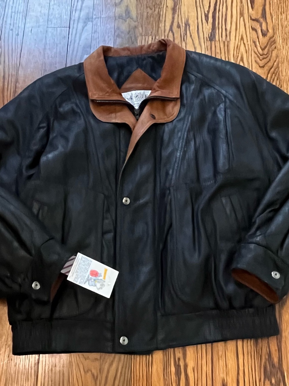 Vintage York Furrier Leather Bomber Flight Jacket Retro Black  Brown Sz Large 42